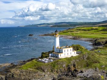 Turnberry Lighthouse looking north over windy seas, Ayrshire