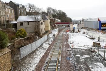 Track laid, awaiting ballast on the north western side of Galashiels